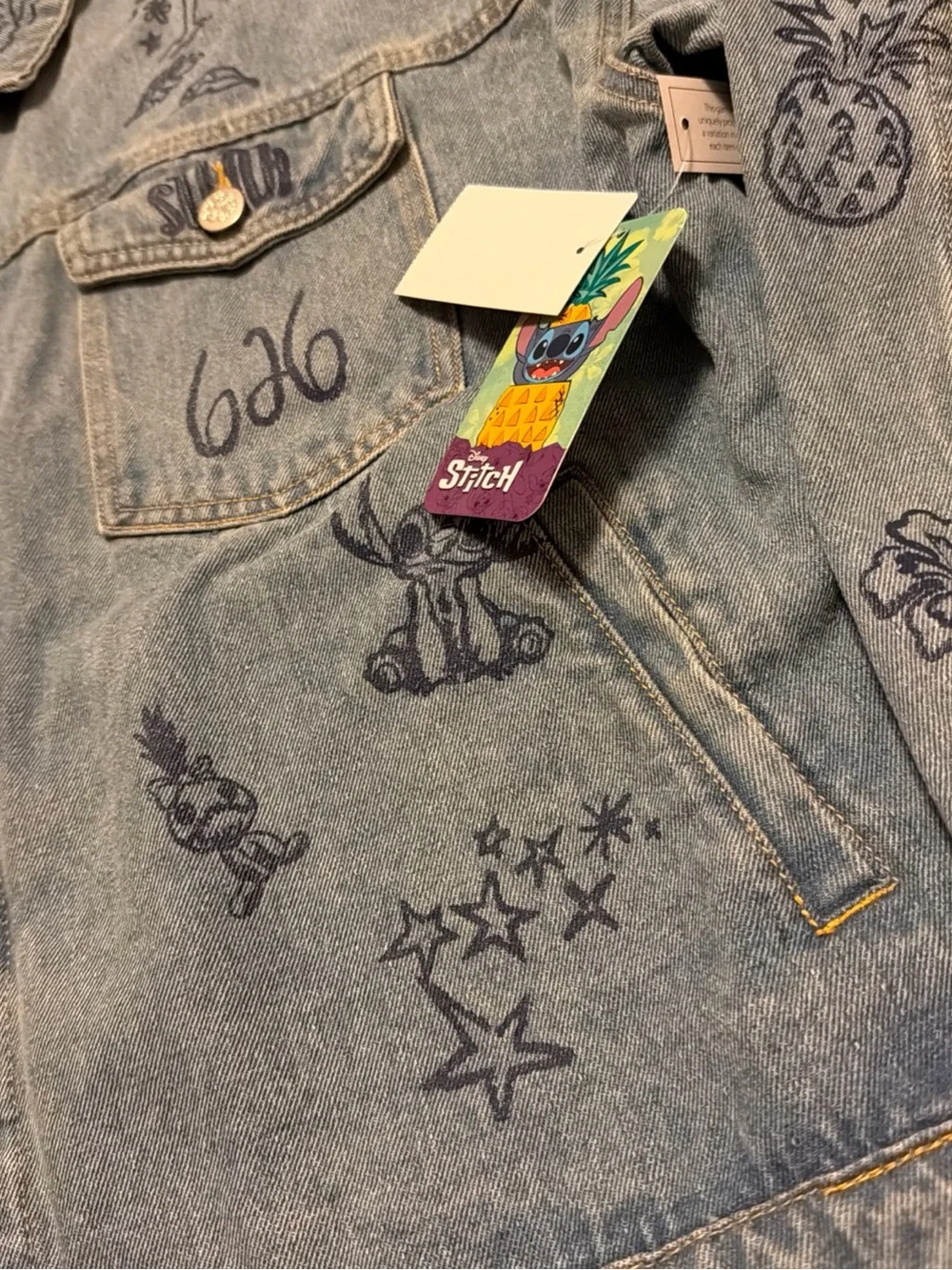 Disney Light Blue Denim Jean Jacket with Pink Stitch Patch
